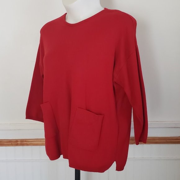 JOAN VASS Women's Pullover Sweater Cotton Sz 1X Black Pockets USA Vtg Round Neck - Picture 3 of 9